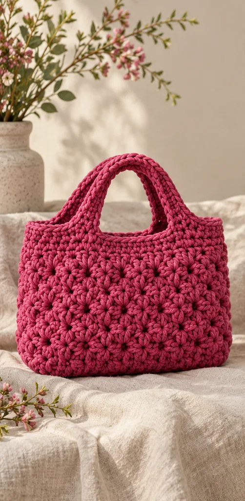 Illustrazione editoriale: Borsa lampone con manici integrati
