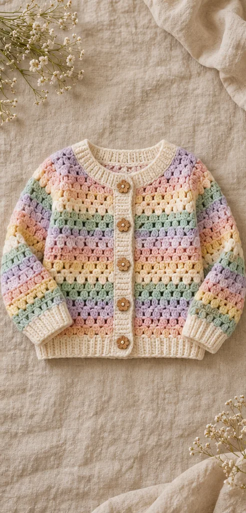 Illustrazione editoriale: Cardigan da bambino a righe pastello