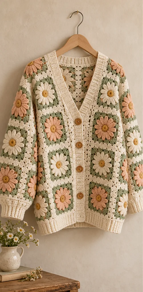 Illustrazione editoriale: Cardigan a mattonelle margherita