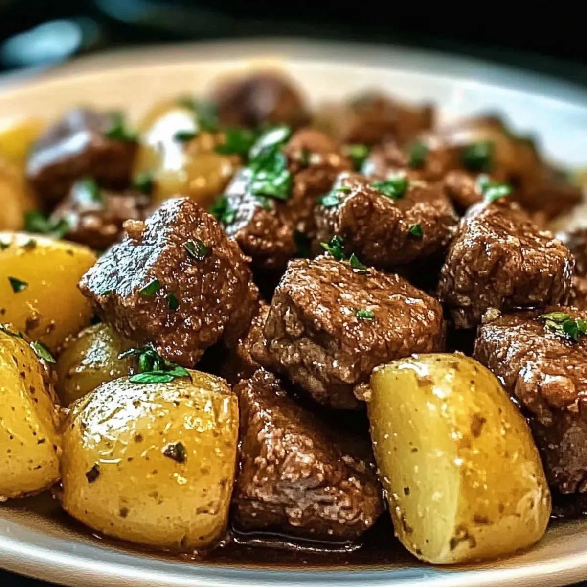 Garlic Butter Beef Bites & Potatoes