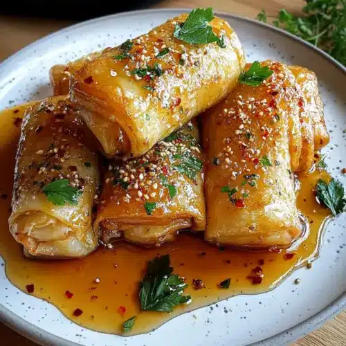 Oven Fried Feta Rolls with Chili Honey