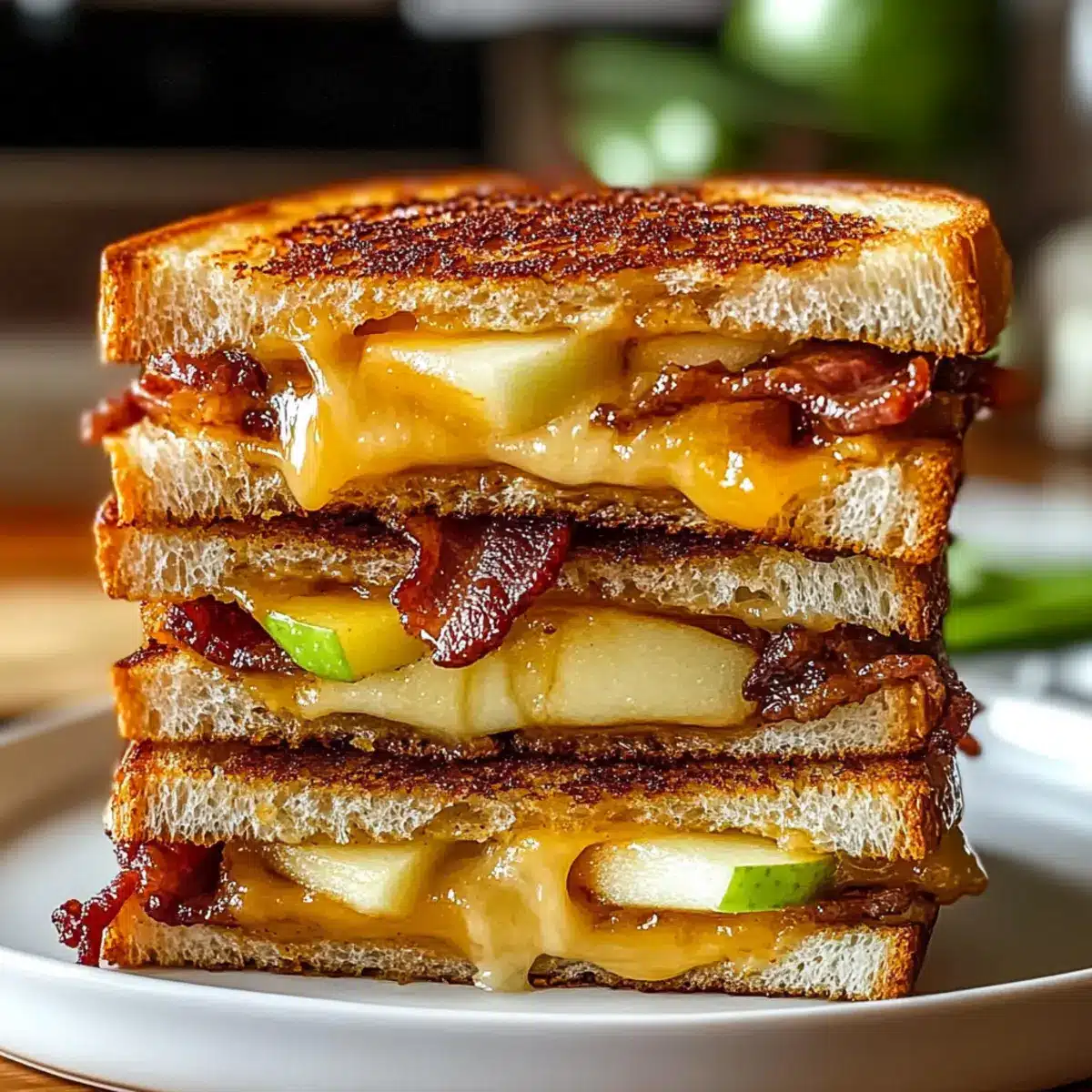 Hot Honey Apple Cheddar Beef Bacon Grilled Cheese Delight