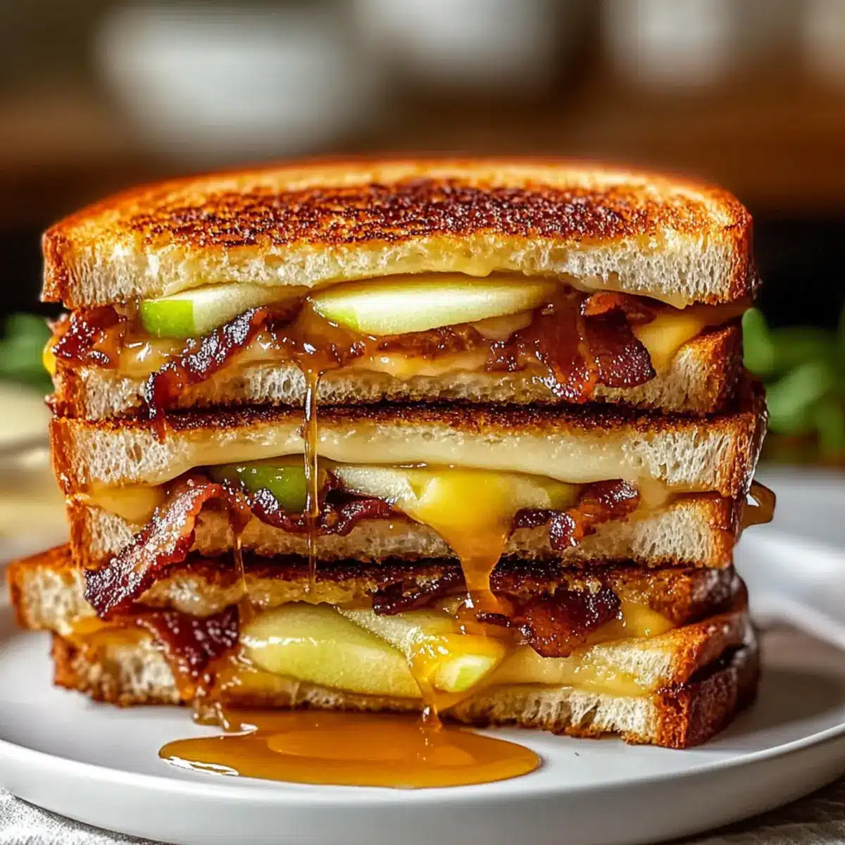 Hot Honey Apple Cheddar Beef Bacon Grilled Cheese Delight