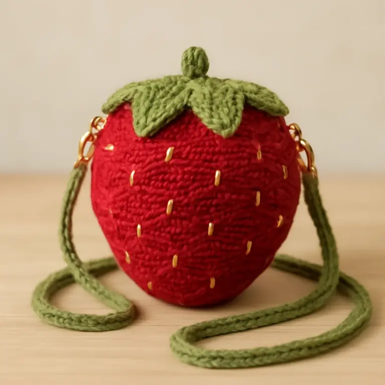 Borsa a forma di fragola all’uncinetto, immagine illustrativa