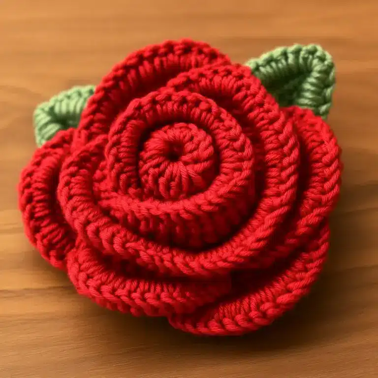 Rosa rossa all’uncinetto, immagine illustrativa
